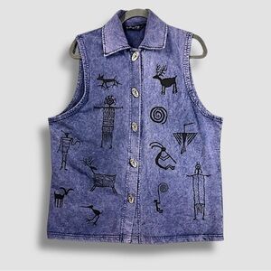 Vintage 90s BFOFO Designs Garnet Bartlett Tribal Art  Tie-Dye Fleeced Vest Sz M